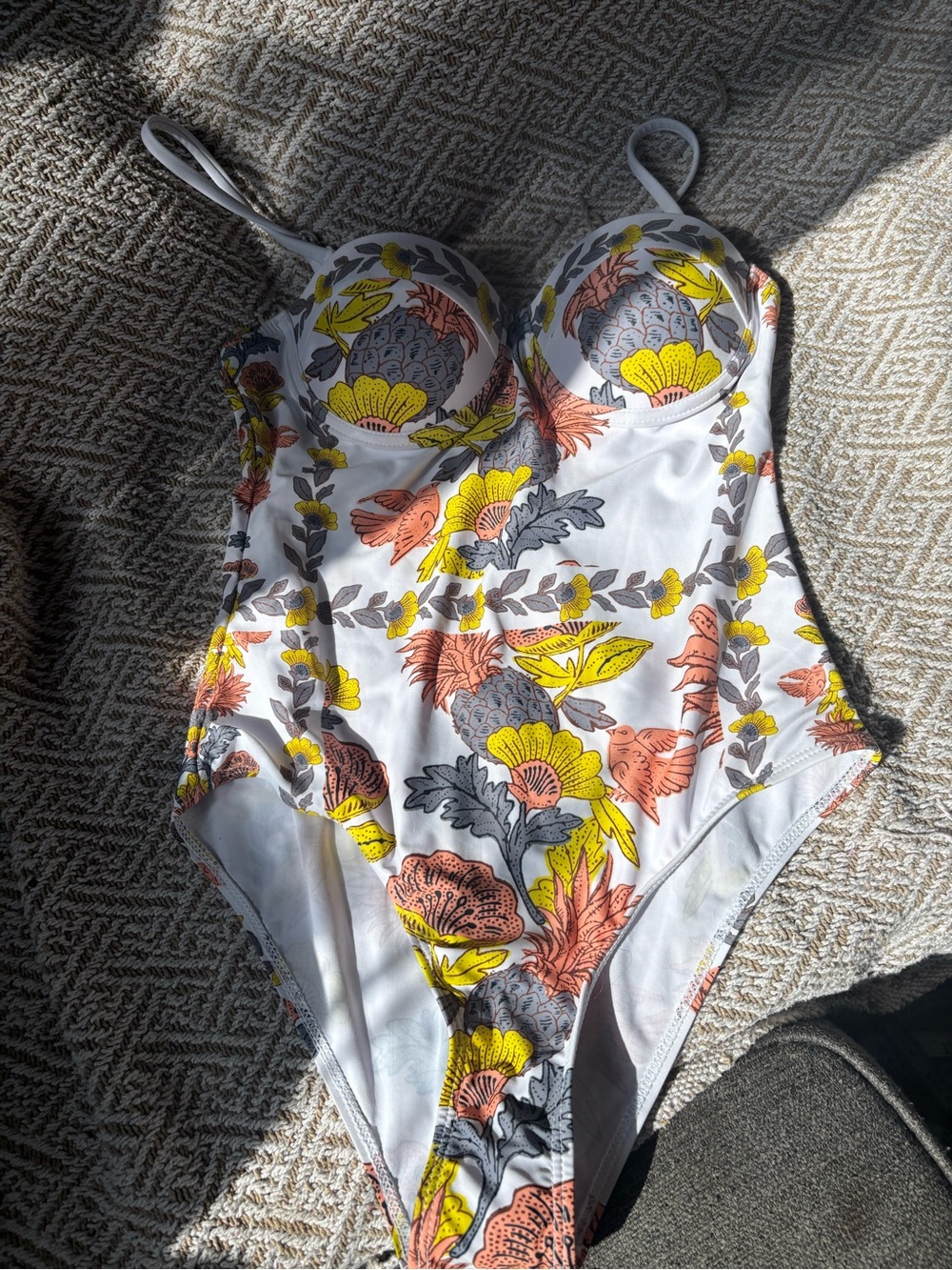 White Floral One-Piece Swimsuit with Detachable Straps